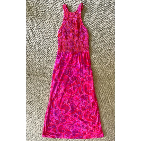 Vintage 60s/70s Paisley Neon Pink Maxi Dress Med - Picture 5 of 12